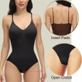 Miniatyrbild 3 av 6: GUUDIA V-hals Spaghetti Strap Bodysuits Compression Body Suits Öppen gren Shapewear Slimming Body Shaper Smooth Out Body black S