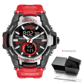 Miniatyrbild 1 av 6: SMAEL Dual Time Army Watch för män Lysande Vattentät Quart Digital Armbandsur Väckarklocka LED Bakgrundsbelysning Kalender 1805 Red-Box