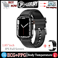 Miniatyrbild 1 av 6: Ny icke-invasiv watch för blodsocker Män Röstringning Armbandsur Kroppstemperatur Stresstest EKG+PPG NFC Smartklocka Black belt