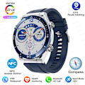 Miniatyrbild 1 av 6: NFC AMOLED Smart Watch Herr Custom Dial Svara Ring Sport GPS Track Kompass IP68 Vattentät Smartwatch För Huawei Ultimate Blue