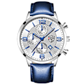 Miniatyrbild 1 av 6: Lyx Herr Klockor i rostfritt stål Mode Herr Affär Läder Watch Man Kalender Datum Lysande klocka relogio masculino Leather Blue White