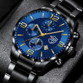 Miniatyrbild 2 av 6: Lyx Herr Klockor i rostfritt stål Mode Herr Affär Läder Watch Man Kalender Datum Lysande klocka relogio masculino Steel Black Gold