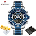 Miniatyrbild 1 av 6: NAVIFORCE Mode Herrklockor Lyxiga Original Kvarts Digital Analog Watch för män Vattentät klocka i rostfritt stål SBE BOX