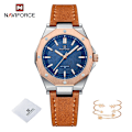 Miniatyrbild 1 av 6: NAVIFORCE Mode Minimalistisk Design Watch för kvinnor Casual Quartz Dam Läder Armbandsur Case Kvinnlig klocka RGBEO
