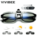 Miniatyrbild 2 av 6: VIVIBEE Polarized Square Flip Up Clip on Solglasögon Män Photochromic Polarized Women Solglasögon för Night Driving Lins 1 Grey with case