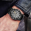 Miniatyrbild 3 av 6: T-vinnare Ny 2023 män automatisk mekanisk watch Läderrem Skelett Mode Vattentät för manliga presentklockor black