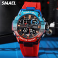 Miniatyrbild 3 av 6: SMAEL Dual Time Röd Digital Watch Herr Militär Sport Chronograph Quartz Elektroniskt Armbandsur med Date Week Vattentät 8066 Red Blue