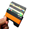 Miniatyrbild 6 av 6: Ny tunn metallplånbok med nyckel/myntförvaring Rfid-blockerande korthållarplånbok för män och kvinnor Orange