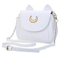 Miniatyrbild 4 av 6: Ny Sailor Moon Damhandväska Svart Luna Cat Shape Kedja Axelväska PU Läder Dam Messenger Crossbody Small Bag White