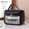 Miniatyrbild 1 av 6: Resesmink Organizer Förvaring Badkar Toalett Tvättväska Transparent kosmetikväska PVC Kvinnor Dragkedja Genomskinliga sminkväskor Case Flap Black