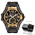 Miniatyrbild 1 av 6: SMAEL Dual Time Army Watch för män Lysande Vattentät Quart Digital Armbandsur Väckarklocka LED Bakgrundsbelysning Kalender 1805 Black rose-Box