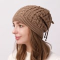 Miniatyrbild 1 av 6: Mode Stretchig Stickad Skullies Beanies Hatt Solid Snood Halsduk Varm Beanie För Kvinnor Höst Vinter Kvinnlig Beanie Mössa New Khaki One Size