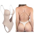 Miniatyrbild 2 av 6: Kvinnors helkroppsformare Backless Shaperwear Stringtrosa Seamless U Plunge Shapers Push-up Bantning BodySuit Midja Shaperwear Beige S