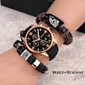 Miniatyrbild 1 av 6: Mode Casual Quartz Watch för män Brunt läder Wolf Flätad watch Armband Gfit Set för män Pojkvän Regalos Para Hombre Watch-Bracelet 03