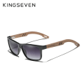 Miniatyrbild 1 av 6: KINGSEVEN Brand TR90+Natural Walnut Trä Solglasögon Herr Dam Polarized UV400 Lins Retro Glasögon Förstärkta gångjärnsglasögon Gradient Gray Original