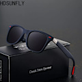 Miniatyrbild 2 av 6: HDSUNFLY Män Polariserade Solglasögon Män Kvinnor Fyrkantiga Märke Designer Rays Driving Solglasögon Goggle UV400 Gafas De Sol 2020 Nyhet grey red black Package A