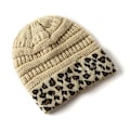 Miniatyrbild 1 av 6: 10 Färger Leopard Beanie Kvinnor Stretch Stickad Virkad Beanies Vintermössor För Kvinnor Varma Dam Messy khaki One Size