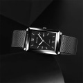Miniatyrbild 6 av 6: Mode Herr Affärsklockor Herr rektangel i rostfritt stål Mesh -bälte Quartz Watch Man Casual Watch Leather Black Red