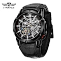 Miniatyrbild 1 av 6: T-vinnare Ny 2023 män automatisk mekanisk watch Läderrem Skelett Mode Vattentät för manliga presentklockor black