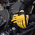 Miniatyrbild 2 av 2: Sommar Motorcykelhandskar Läder Gul Motocrosshandske Herr Dam Retro Biker Cykling Motorcyklist Skydd Getläder Yellow XL