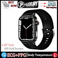 Miniatyrbild 1 av 6: Ny icke-invasiv watch för blodsocker Män Röstringning Armbandsur Kroppstemperatur Stresstest EKG+PPG NFC Smartklocka Black