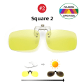 Miniatyrbild 1 av 6: VIVIBEE Night Vision Flip Up Clip on Solglasögon Photochromic Män Gul färgbyte Pilotlins Körning Myopi Glasögonklämmor Square 2 With Case