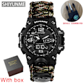 Miniatyrbild 1 av 6: Utomhus Survival Watch Multifunktionell Vattentät Militär Taktisk Paracord Watch Armband Camping Vandring Nödutrustning Khaki with box