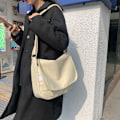 Miniatyrbild 1 av 6: Enfärgad designermode axelväskor för kvinnor Hög kvalitet Canvas Crossbody-väska för damer Casual Ung student skolväska White (30cmMax Length50cm)