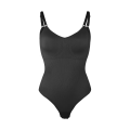 Miniatyrbild 1 av 6: Sexig stringtrosa för kvinnor Magkontroll Shapewear V-ringad linne Underkläder Jumpsuit Slät kroppsformare midja Smal underkläder Black-Thong XL
