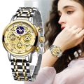 Miniatyrbild 2 av 6: LIGE Watch Kvinna Lyxmode Vattentät watch för kvinnor Klockor Quartz Rostfritt stål Klocka Present Relogio Feminino+box All gold
