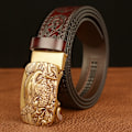 Miniatyrbild 6 av 6: 3,5 CM Eagle Alloy Automatiskt Spänne Cowskin Läder Bälte Kvalitet Herr Wasitbad Rem Äkta Läder Present Bussiness Bälte För Jeans Golden buckle Coffee 115CM