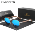 Miniatyrbild 1 av 6: KINGSEVEN 2022 Nya handgjorda valnötsträ runda solglasögon män kvinnor polariserade spegel solglasögon herr Steampunk solglasögon Oculos Blue Original
