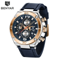 Miniatyrbild 1 av 6: BENYAR Top Brand 2023 Herr Quartz Watch Multifunktion Sport Chronograph 30M Vattentät Armbandsur Watch Relogio Masculino Silver Gold