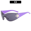 Miniatyrbild 1 av 6: Punk One Piece Solglasögon Goggle Nya Y2k båglösa solglasögon 2000-talsglasögon Glasögon UV400 Kvinnlig designer femstjärniga glasögon C2