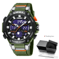 Miniatyrbild 1 av 6: SMAEL Elektroniska Digitala klockor för män Mode Chronograph Quartz Armbandsur Auto Date Week Väckarklocka LED Dual Time 8069 Green-Box