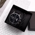 Miniatyrbild 4 av 6: Herrklockor 2st Lyxigt Herrmode Business Watch Kalender Quartz Armbandsur Relogio Masculino Cuban Armband Set Gold set