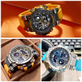 Miniatyrbild 6 av 6: SMAEL Light Blue Sport Digital Watch för män Vattentät Dual Time Display Chronograph Quarz Armbandsur med Auto Date Week 1803B Black Gold-Box