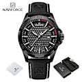 Miniatyrbild 1 av 6: NAVIFORCE Herr Casual Militär Quartz Watch för män Läder Vattentät klocka Relogio Masculino NF8023 BWB-BOX