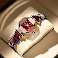 Miniatyrbild 2 av 6: 1 st Quarts watch för kvinnor Utsökt fritid läcker vinfärgad läderrem Rhinestone Watch Red