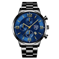 Miniatyrbild 1 av 6: Lyx Herr Klockor i rostfritt stål Mode Herr Affär Läder Watch Man Kalender Datum Lysande klocka relogio masculino Steel Black Blue