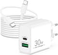 30W USB C-laddare snabbladdare för iPhone 17/16/15 Pro Max Plus, iPad, Samsung Galaxy S25/S24/S23, Google Pixel 10/9/8/7 2 m 2