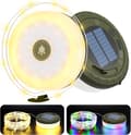 2-in-1 Solar Powered Camping Lantern with 10m Retractable String Lights, USB Rechargeable 8 Modes, For Tent Hiking Patio, Army Green White