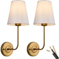 Miniatyrbillede 2 af 4: QU/Væglampe til soveværelse, sæt med 2 vintage antikke messing væglamper med jernstofskærm, sengelamper