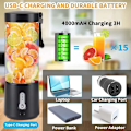Miniatyrbild 4 av 4: QU.USB Uppladdningsbar Portabel Mini Blender Mixer 450ML 4000Mah Smoothie Mixer BPA-fri, För Grönsaksjuice Milkshake