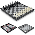 Pikkukuva 1 / 5: \"QD\" Shakki-, Backgammon- ja Tammi 3 in 1 -setti, Kannettava ja Kokoontaitettava Shakkinappula, Magneettinen Shakki, Matkashakkilauta Tamminappulat