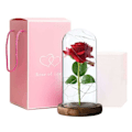 Miniatyrbillede 4 af 4: Rød Evighedsrose – Rose i Glasklokke med Belysning_qq