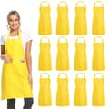 12-pack Solid Color Bib Aprons with 2 Pockets - Unisex Bulk Aprons Bright Yellow