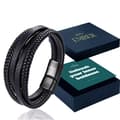 Flettet læderarmbånd til mænd, ægte sort læder, magnetisk lås i rustfrit stål, justerbart, gave til far, mand, bedstefar