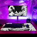 Miniatyrbillede 5 af 5: [QD] Sort og hvid japanske bølger Sea Dragon Gaming Musemåtte Abstrakt sort måtte 31,5x11,8 tommer Sea Wave Texture Skridsikker R