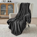Miniatyrbillede 2 af 5: QU*Bedsure Flanell sofaplaid 150x200 cm - Ekstra blød 100% mikrofiber Vendbar 90 sengeplaid - Åndbar antracit sort plaid